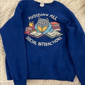 Cozy Blue Cat book lover Graphic Sweatshirt